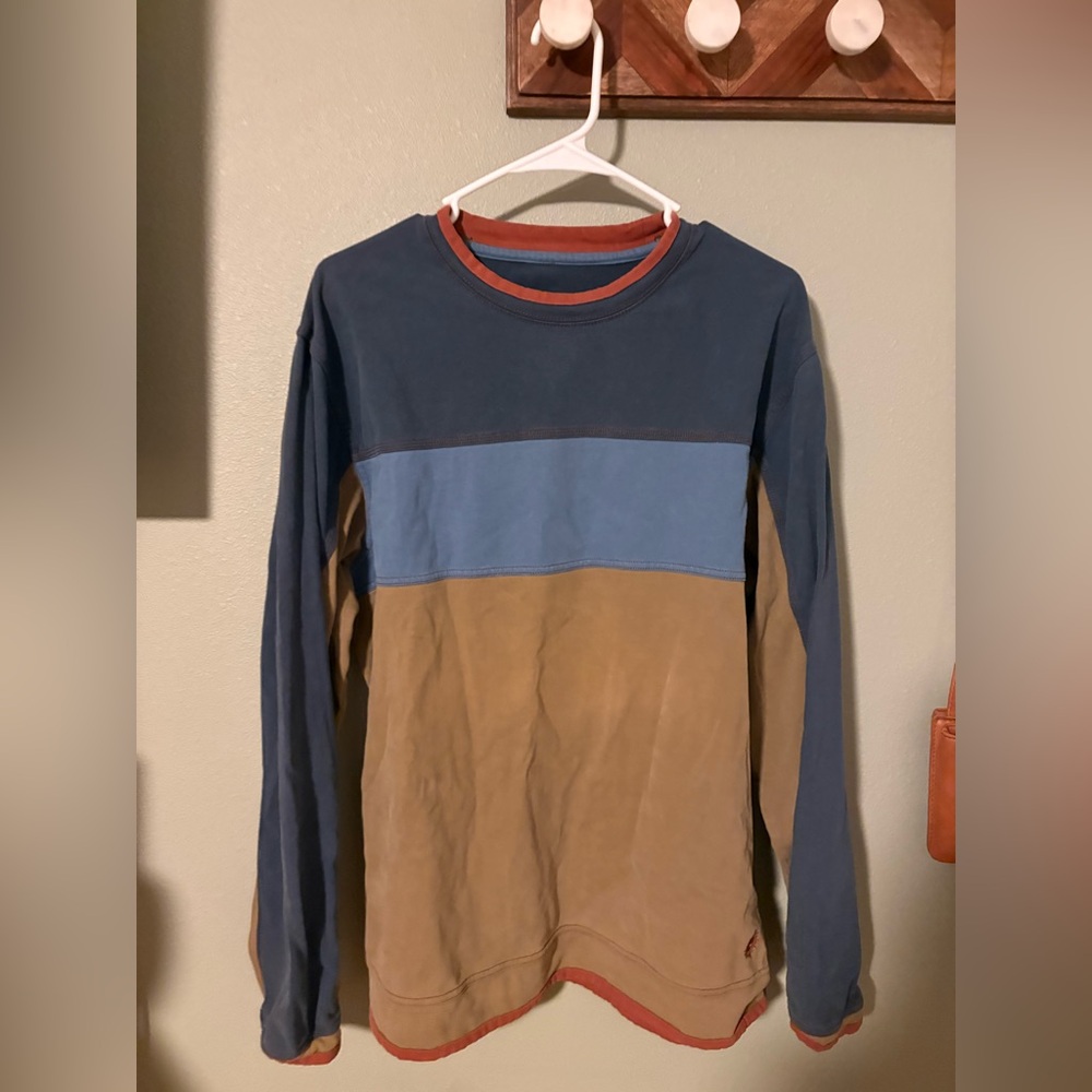 100% Cotton, Men's Colorblock Long-Sleeve Shirt in Navy, Light Blue & Brown